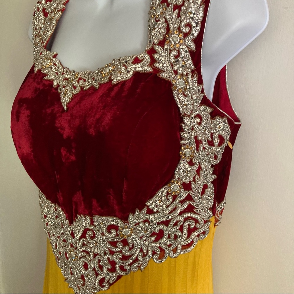 Unbranded Red & Yellow Beaded & Sequined Gown Dress Costume, Sz XL/14 - Picture 4 of 16